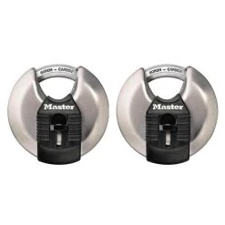 MASTER LOCK 2 3/4" Wide Magnum Stainless Steel Discus Padlock with Shrouded Shackle, 2-Pack