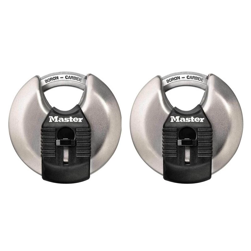 MASTER LOCK 2 3/4" Wide Magnum Stainless Steel Discus Padlock with Shrouded Shackle, 2-Pack 1 MASTER LOCK 2 3/4" Wide Magnum Stainless Steel Discus Padlock with Shrouded Shackle, 2-Pack