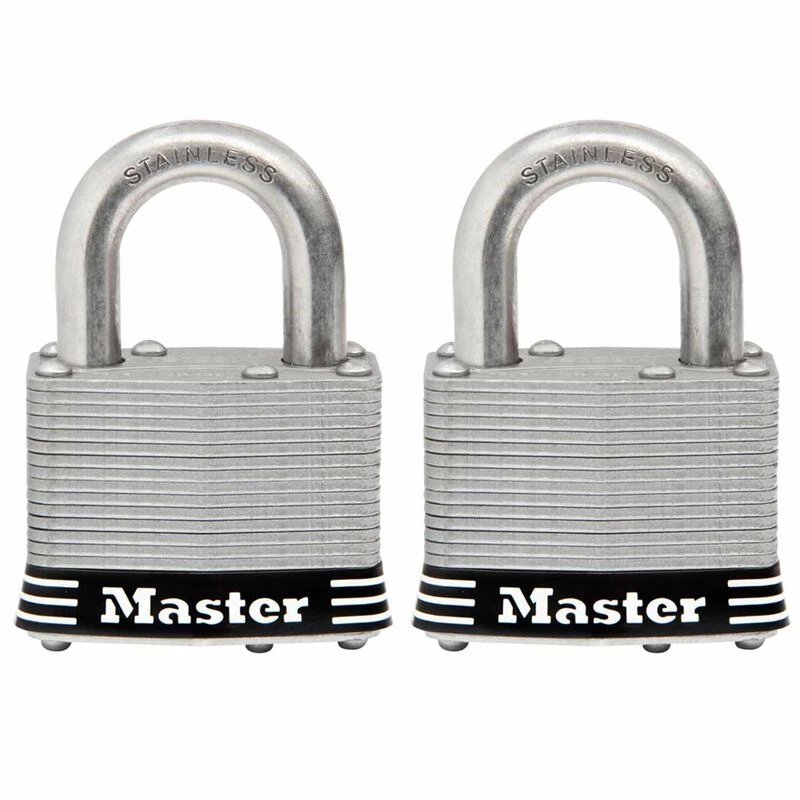 MASTER LOCK 2 Inch (51mm) Wide Laminated Stainless Steel Pin Tumbler Padlock, 2 Pack 1 MASTER LOCK 2 Inch (51mm) Wide Laminated Stainless Steel Pin Tumbler Padlock, 2 Pack