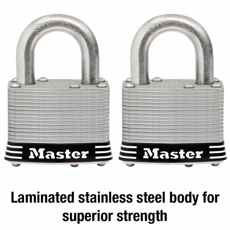 MASTER LOCK 2 Inch (51mm) Wide Laminated Stainless Steel Pin Tumbler Padlock, 2 Pack 2 MASTER LOCK 2 Inch (51mm) Wide Laminated Stainless Steel Pin Tumbler Padlock, 2 Pack - Image 2